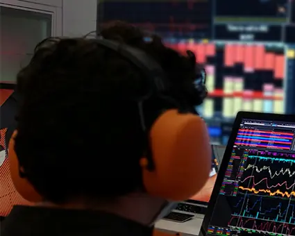 Telemetry analysis dashboard with multiple racing data graphs, track map, and session metrics, overlaid with a database/network icon.