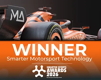 Formula 1 car behind text that says WINNER
